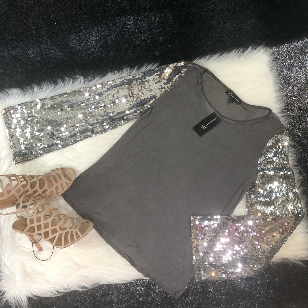 INC Sequin sleeve top